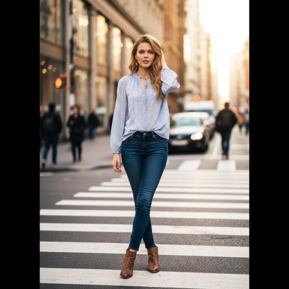 H&M Blue Floral Print Ruffle Tie-Front Blouse – Size S 🌸💙